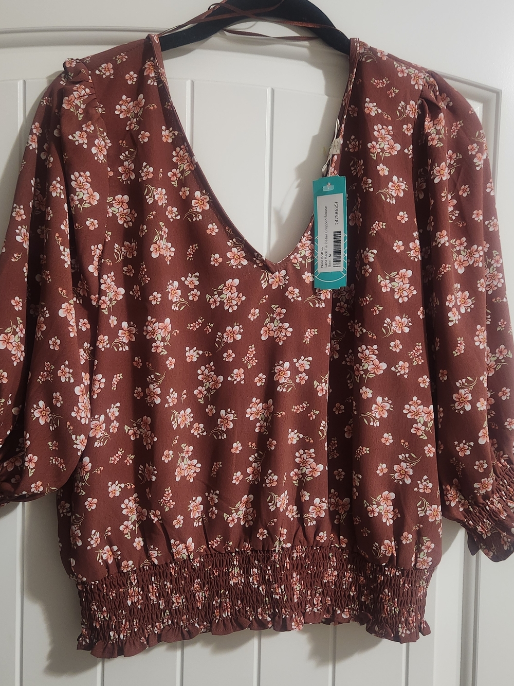 nine britton Rust Brown Floral V-Neck Blouse